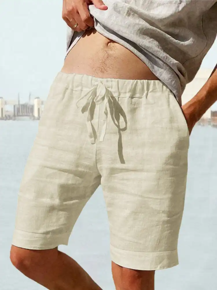 Men's Cotton Linen Drawstring Casual Shorts
