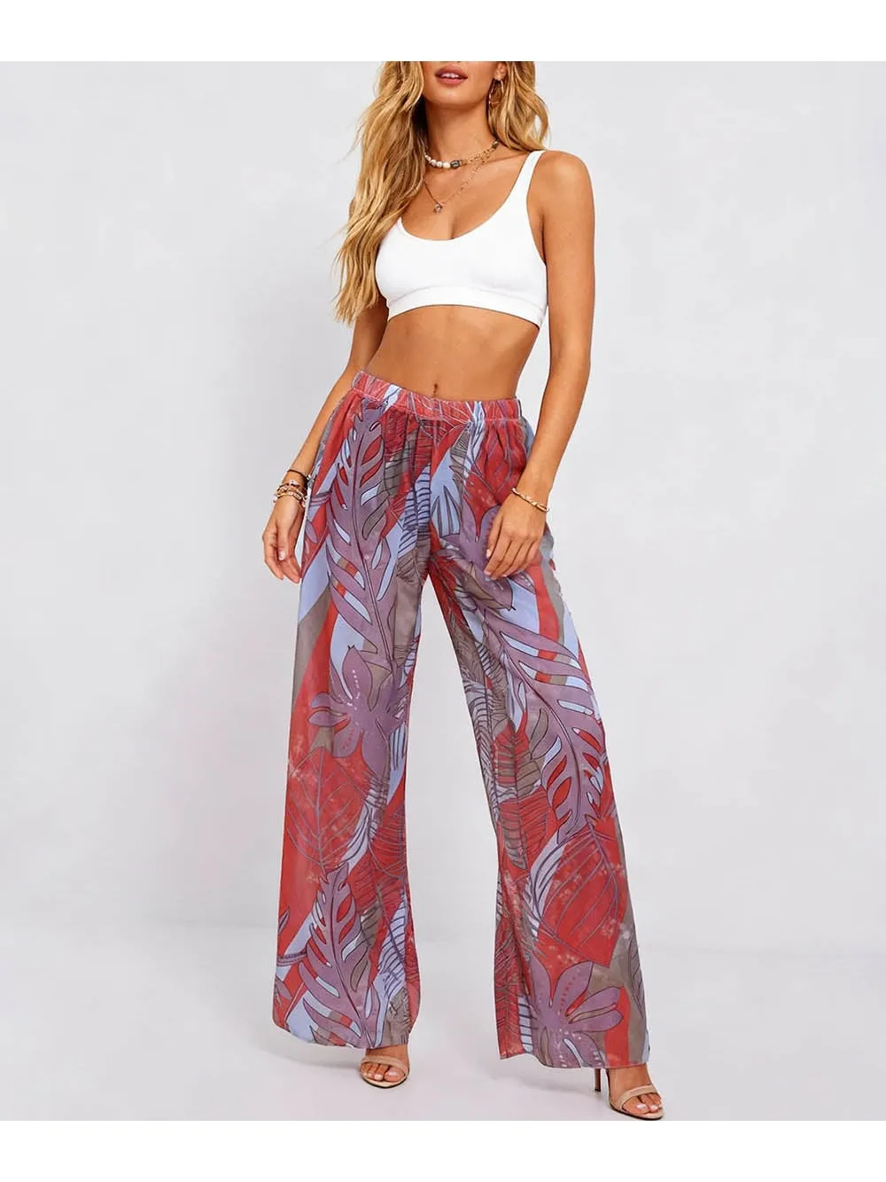 Elastic Waist Wide Leg Sheer Pants
