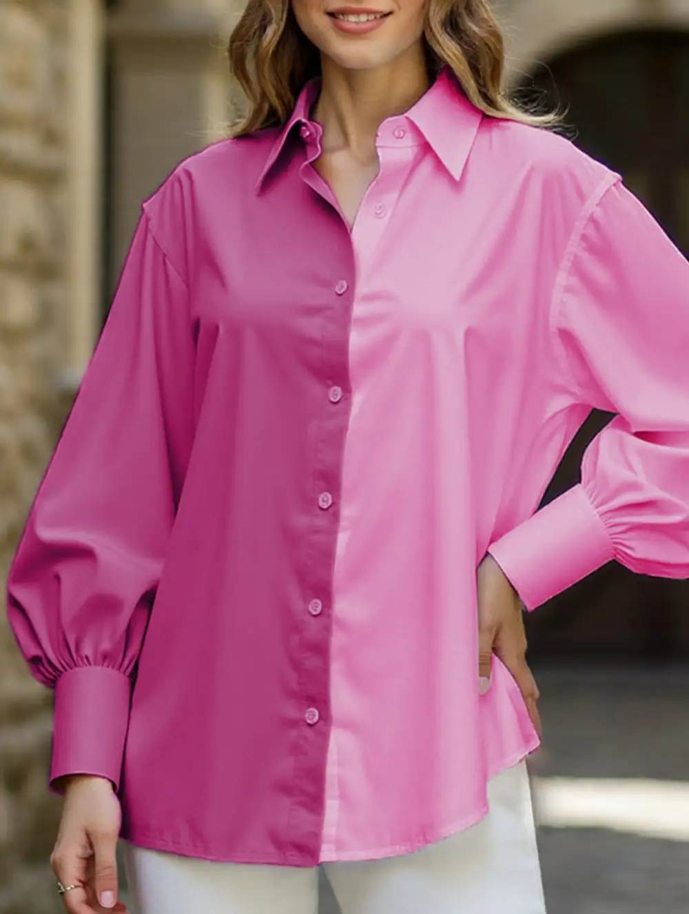 Simple Patchwork Contrast Detail Shirt