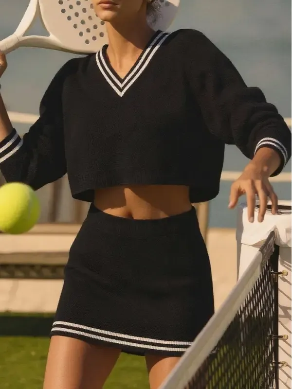 Women’s 2-Piece Knit Sweater & Mini Skirt Set – Casual Fall Lounge & Travel Outfit