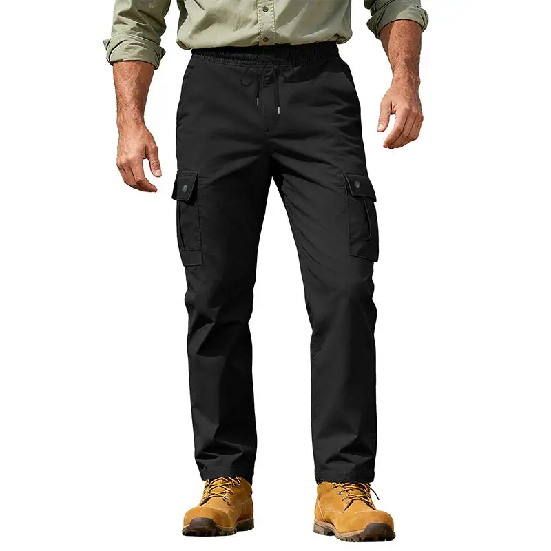 Men's Robust Leisure Cargo Pants with Elastic Waistband Drawstring and Multiple Pockets