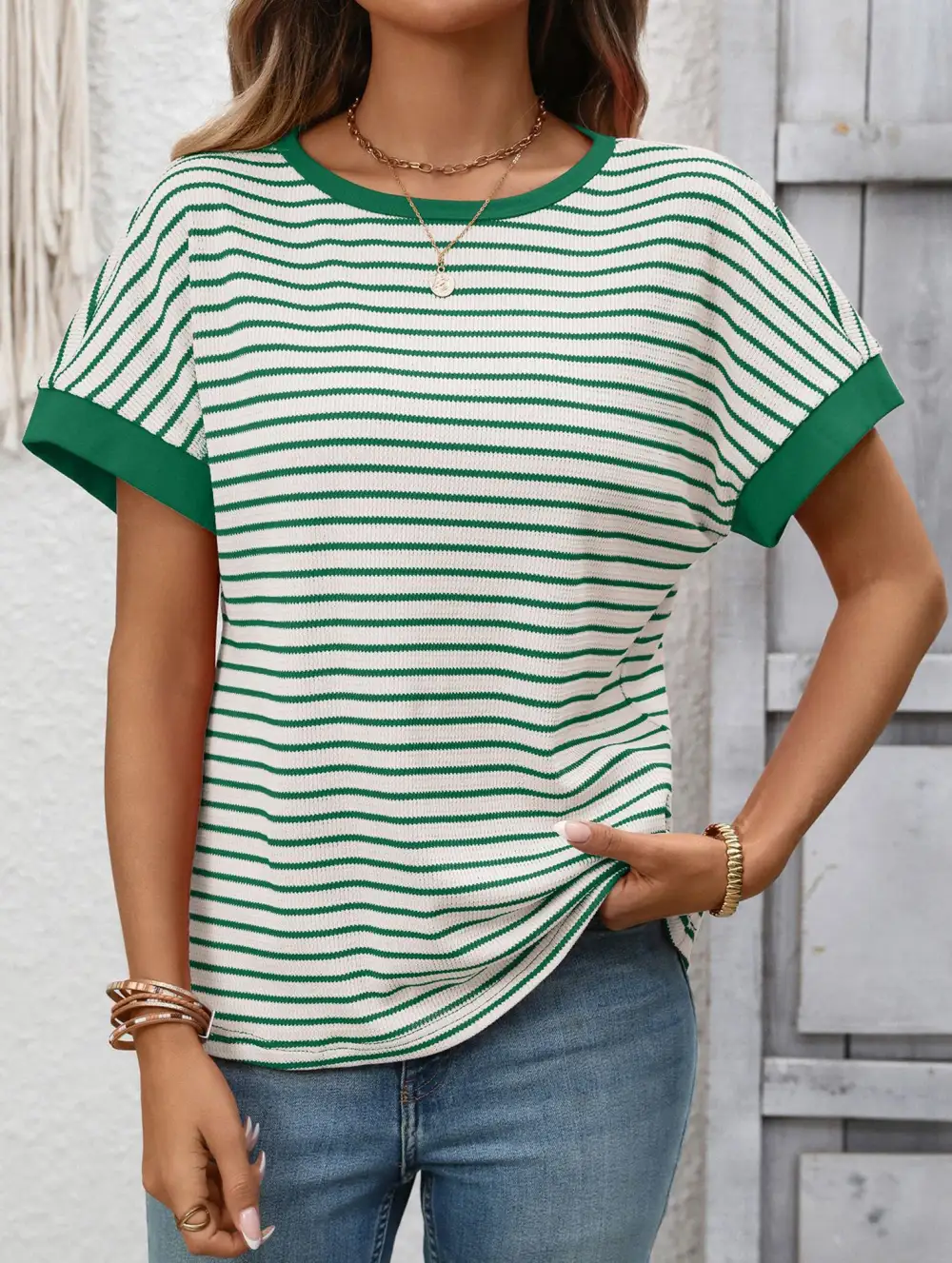 Crew Neck Patchwork Short Sleeve Tee