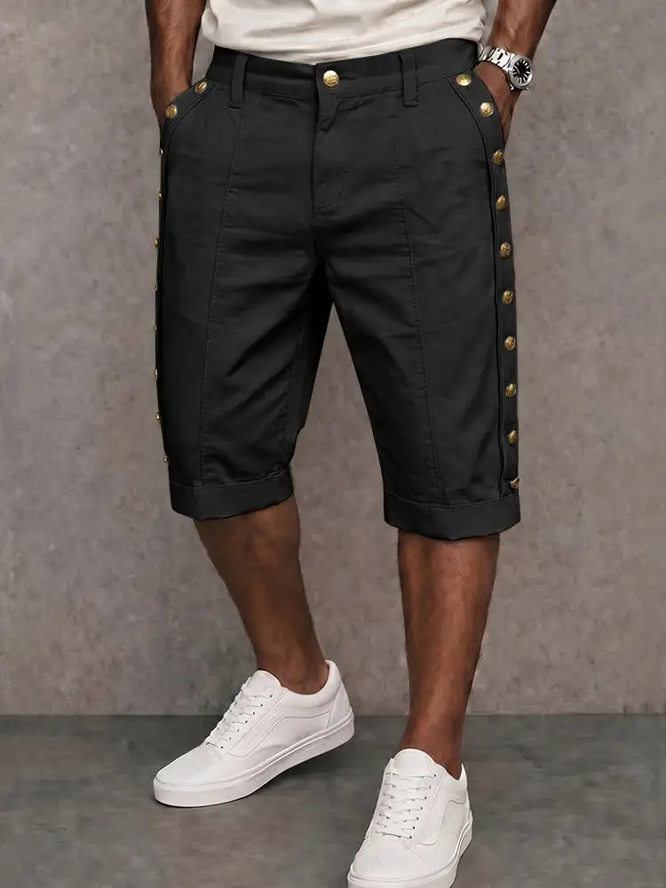 Men's Versatile Side Button Trim Cotton Shorts