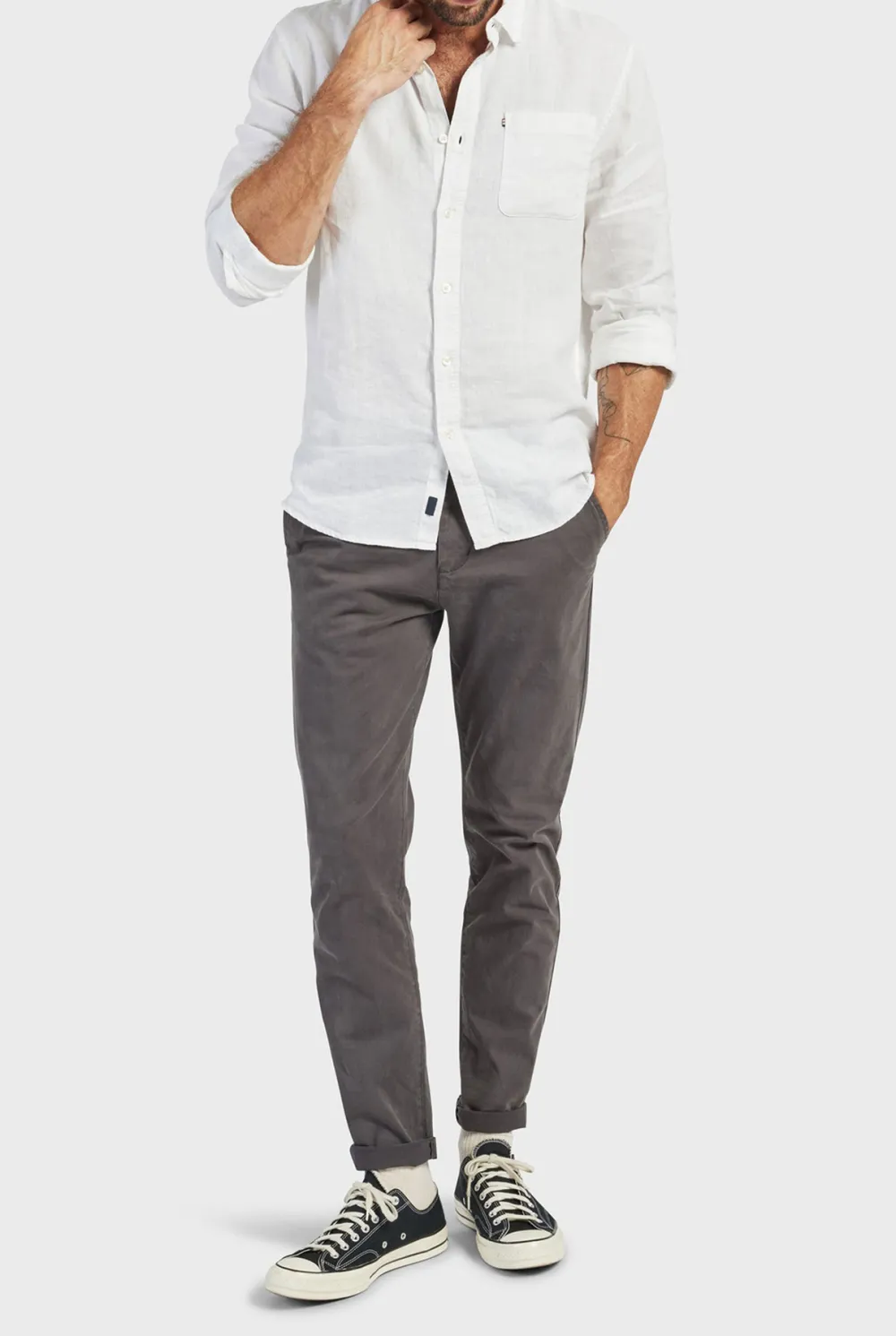 Straight Leg Cotton Twill Trousers
