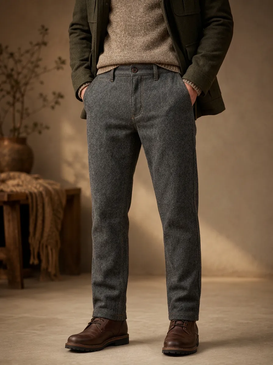 Men's Winter Printed Herringbone Pants