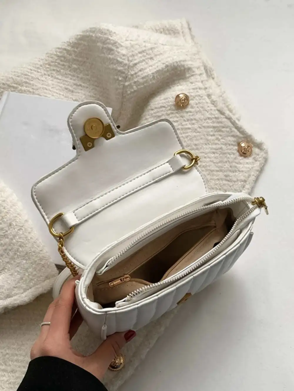 Quilted Flap Chain Square Bag