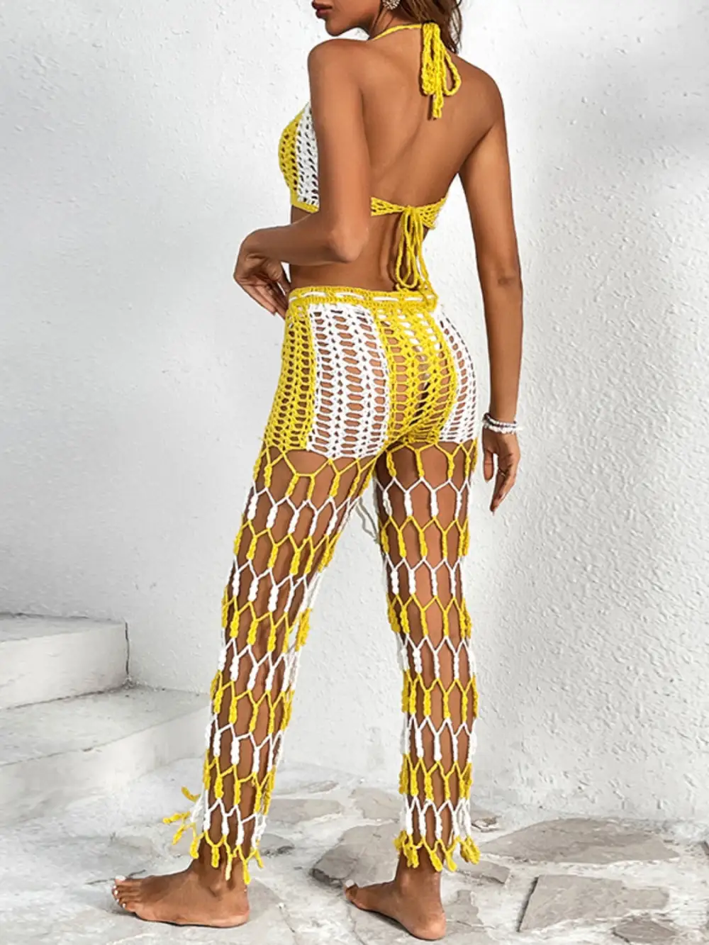 Panel Detail Halter Neck Top Swimsuit