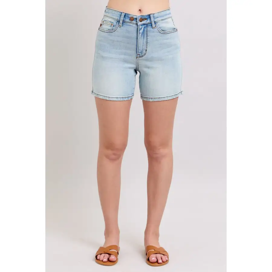 Full Size Button Denim Shorts with Pockets Plus Size