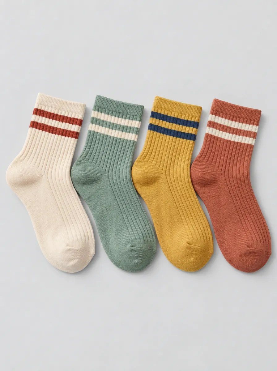 Women's Multicolor Striped Ribbed Crew Crew Socks 4-Pack