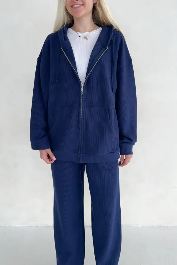 Boxy Fit Waffle Knit Hoodie