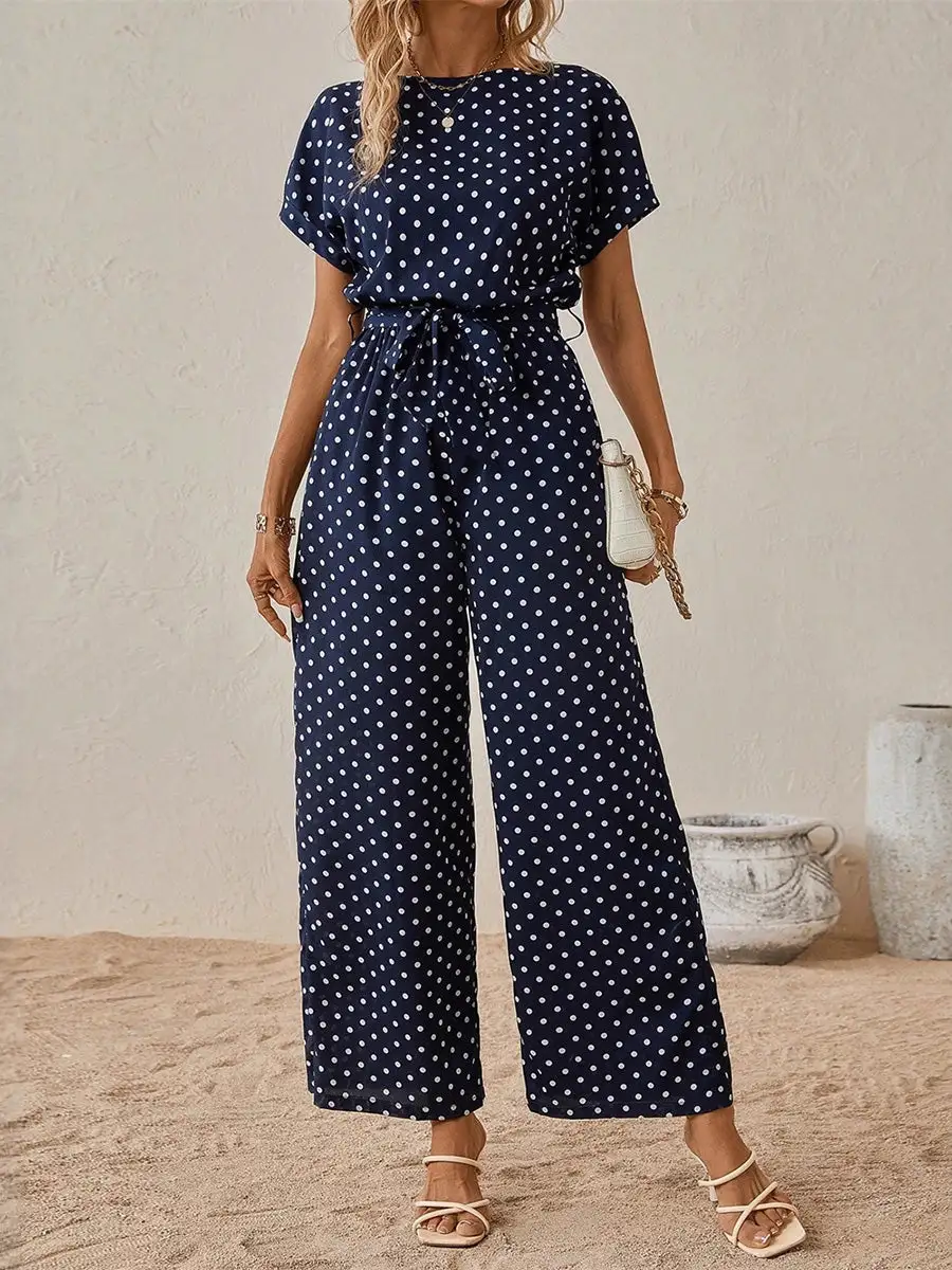 Negende Broek Met Hoge Taille Contrastkleurige Stippen En