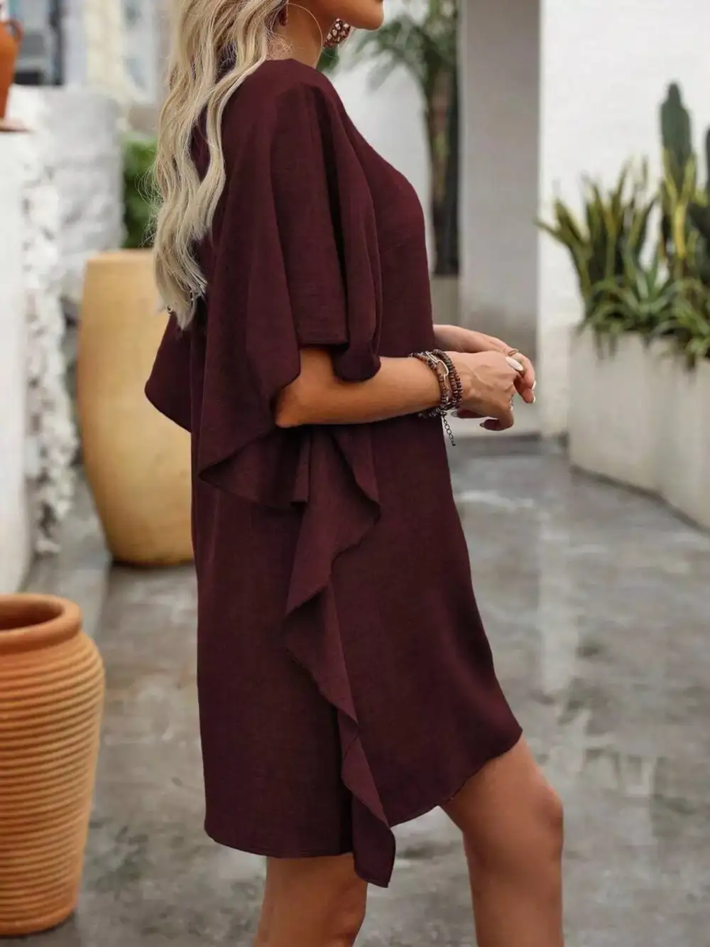 V-Neck Ruffled Mini Dress