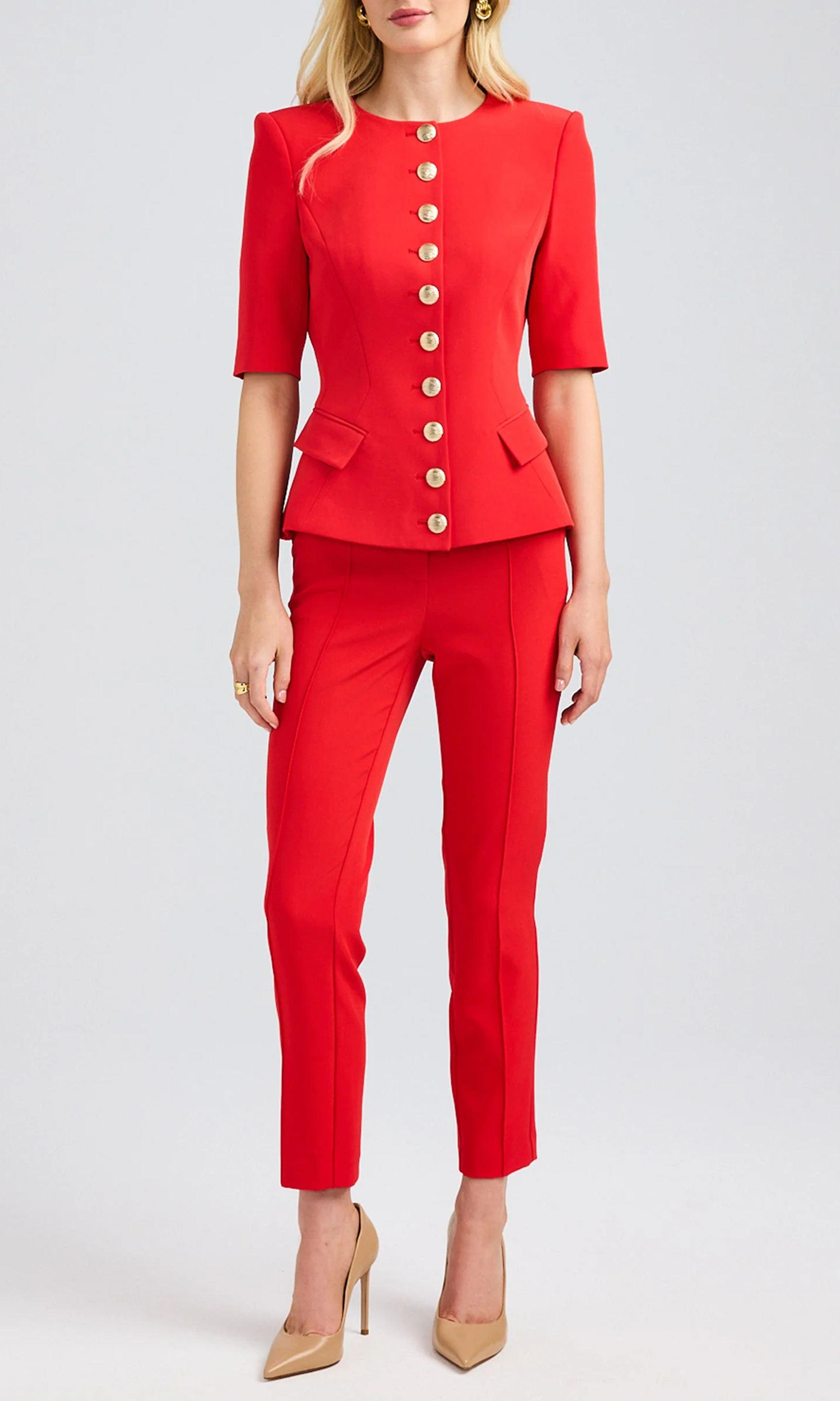 Red Sleeveless Crepe Jacket