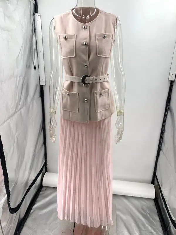 Sleeveless Pleated Coordinated Set