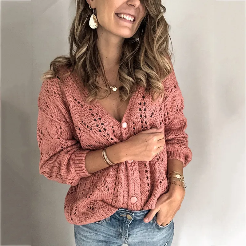 Solid Color V-neck Button Cardigan Sweaters