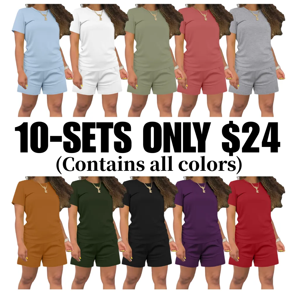 Women's Summer Casual 2 Piece Outfits Short Sleeve Top & Shorts Set Soft Regular Fit Loungewear