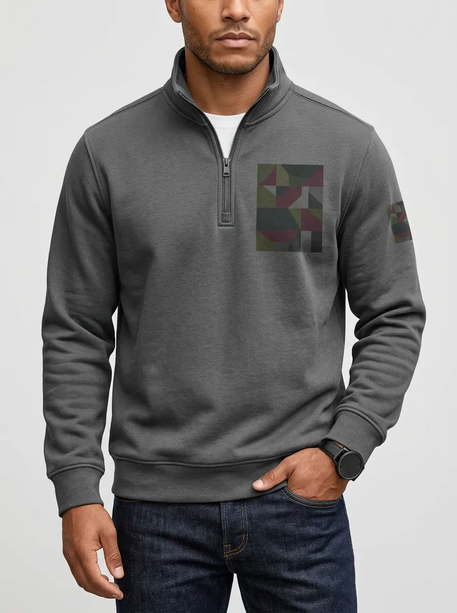 Men's Geometric Pattern Graphic Quarter-Zip-Neck Sweatshirt