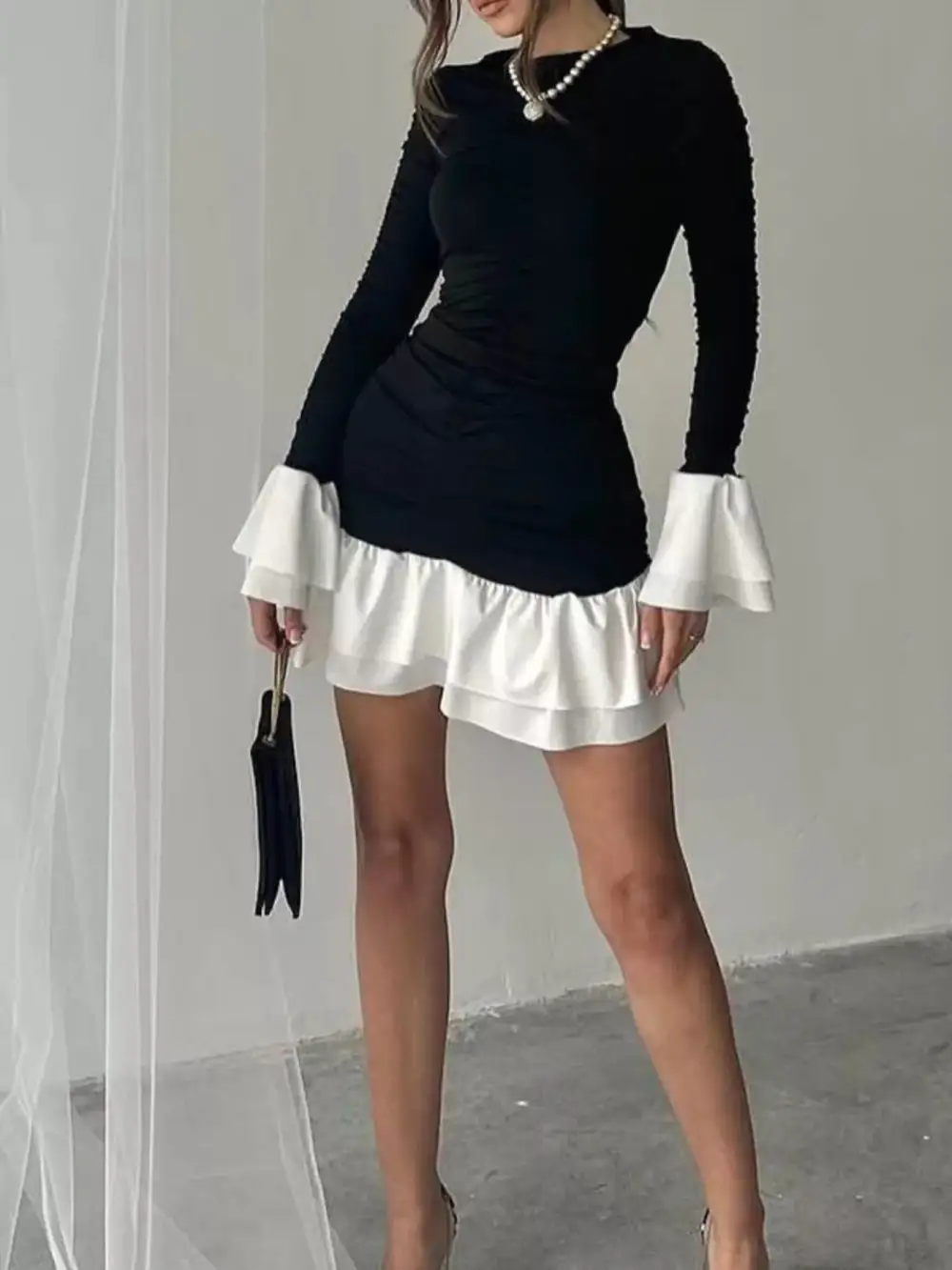 Finish Ruffle Long Sleeve Mini Dress