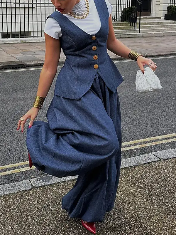 Minimal Relaxed Fit Wide Leg Harem Pleated Jeans