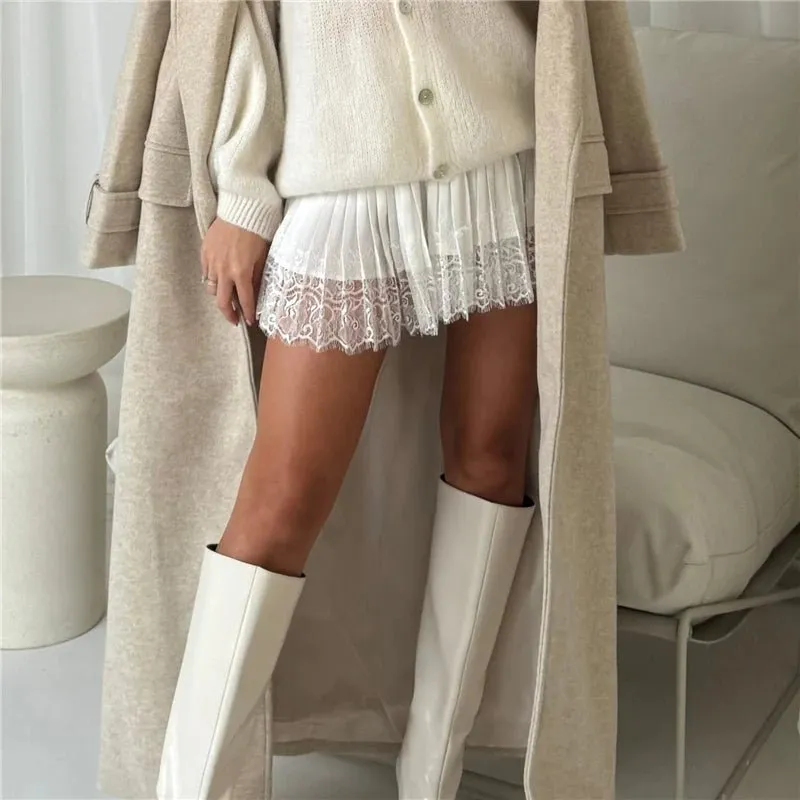 Modern Leather Look Lace Knit Skirt