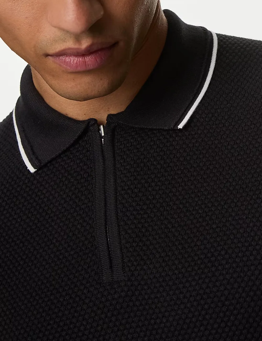Black Knitted Polo Shirt