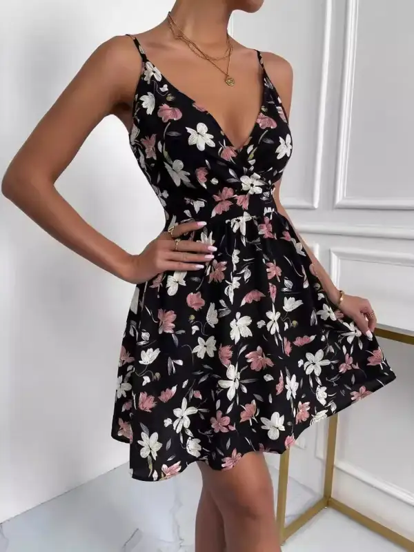 Print V-neck Spaghetti Strap Mini Dress
