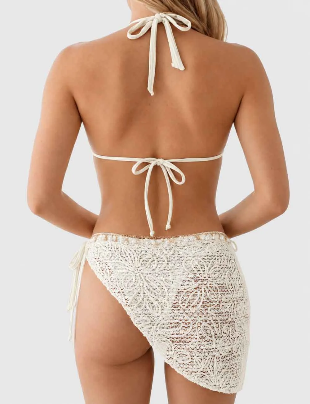 Crochet Triangle Bikini Set with Wrap Cover Up Skirt
