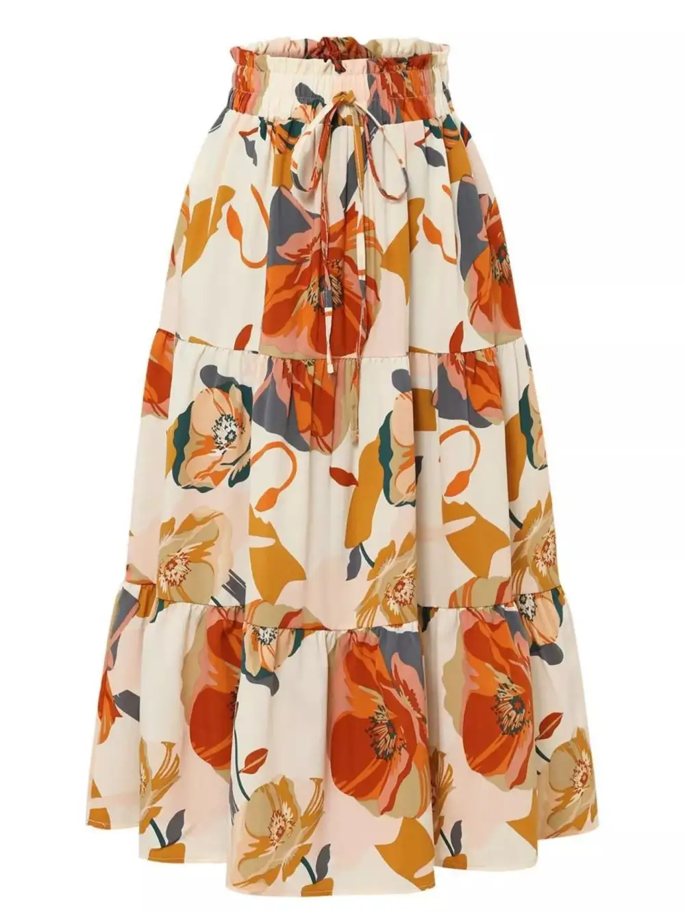 Full Size Print Tiered Ruffle Midi Skirt Plus Size