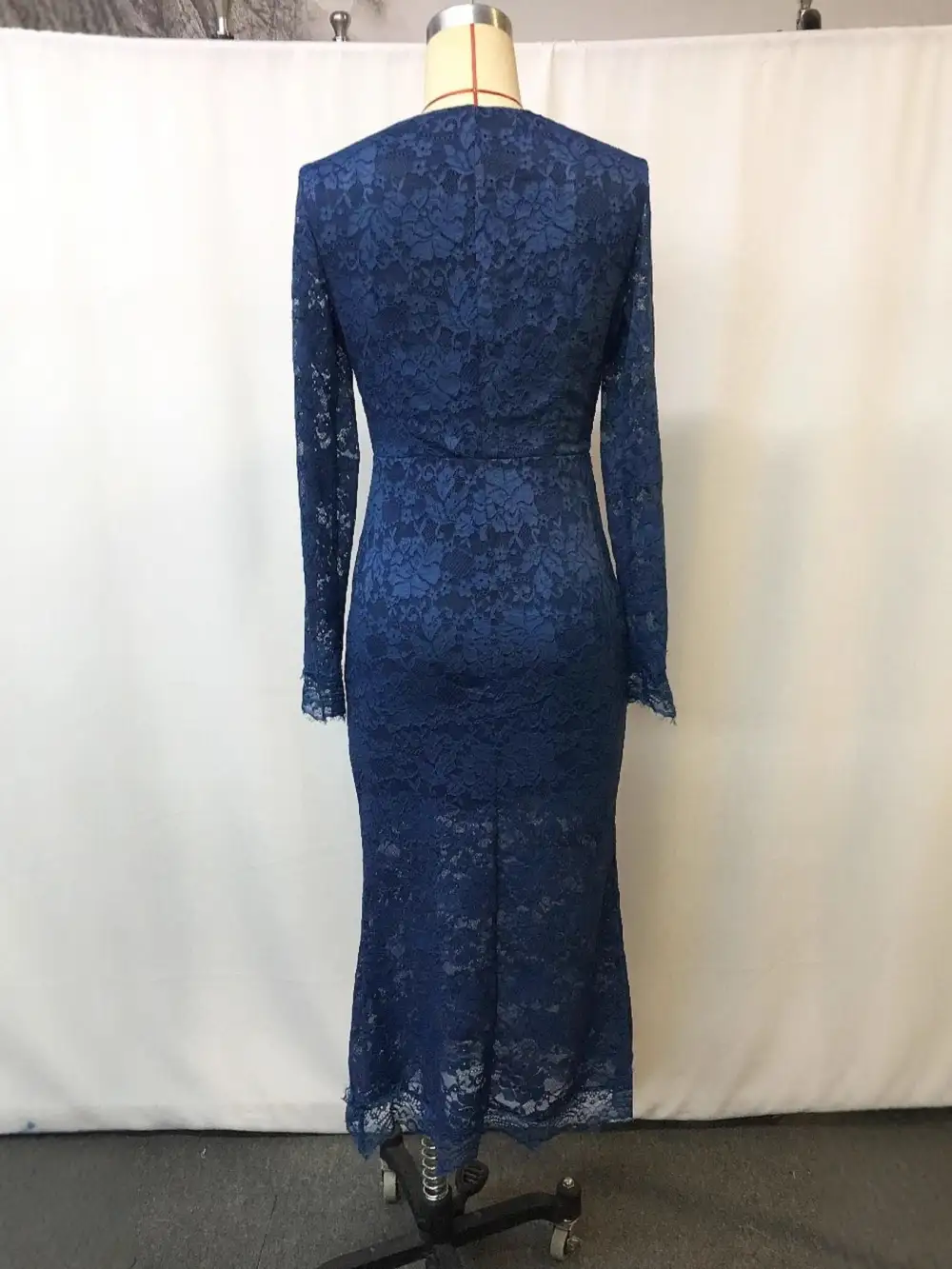 Drape Lace Long Sleeve Midi Dress