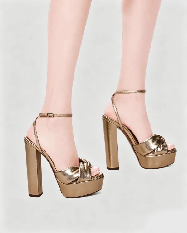 Knot Platform Sandals in Beige