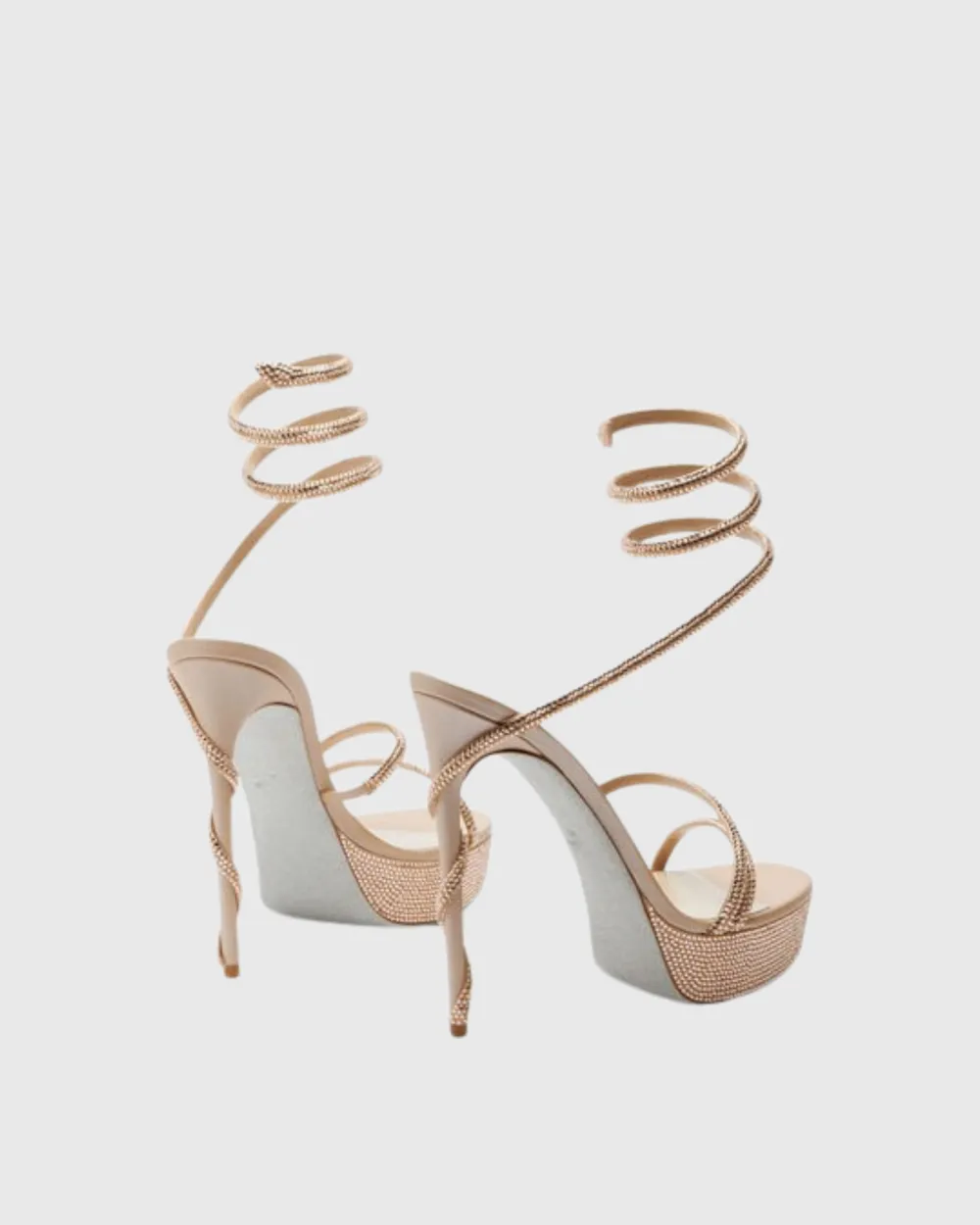 Rhinestone Embellished Snake Platform Sandals in Beige
