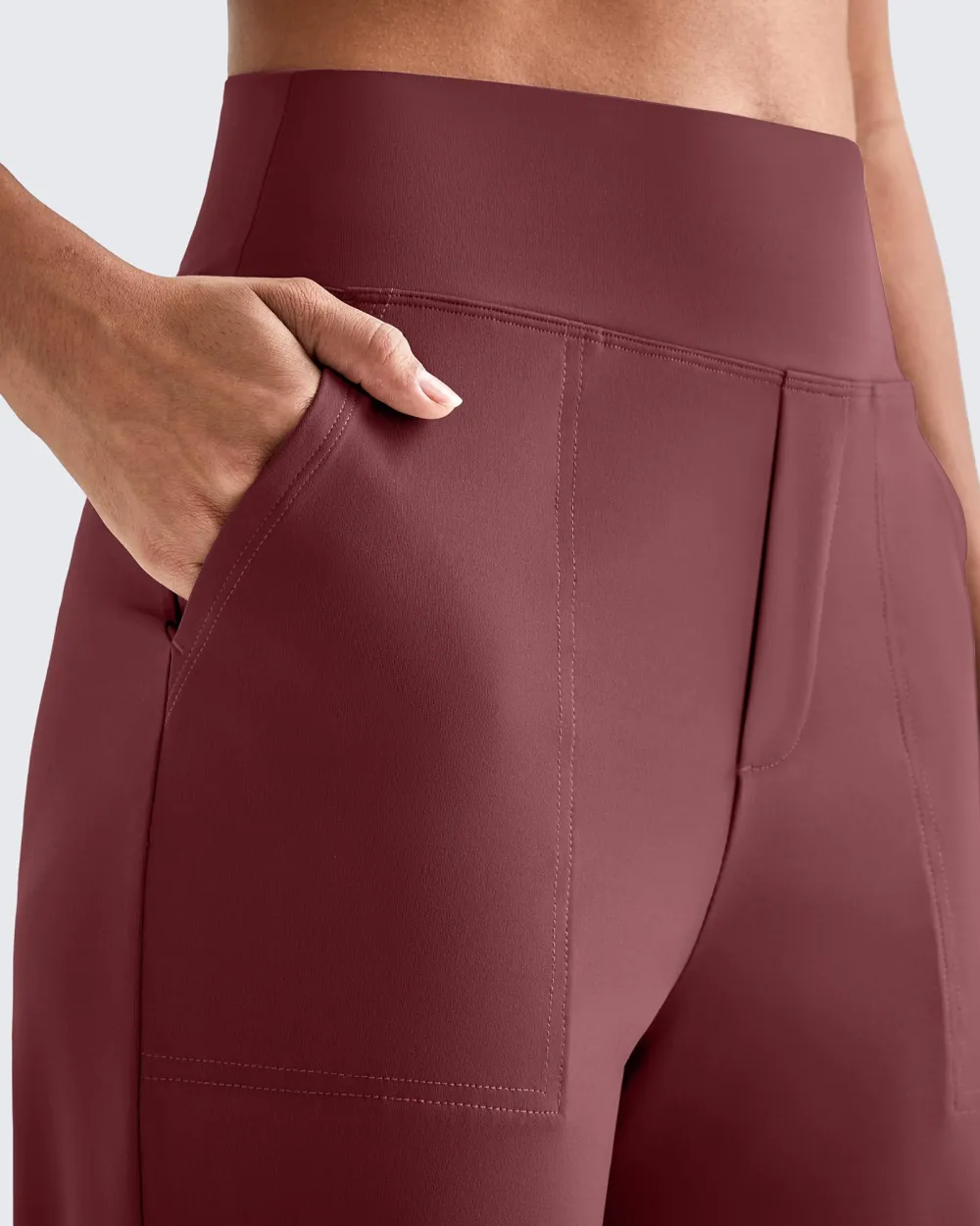 Women's High Elasticity Midrise Straight Leg Pants - Dark Burgundy