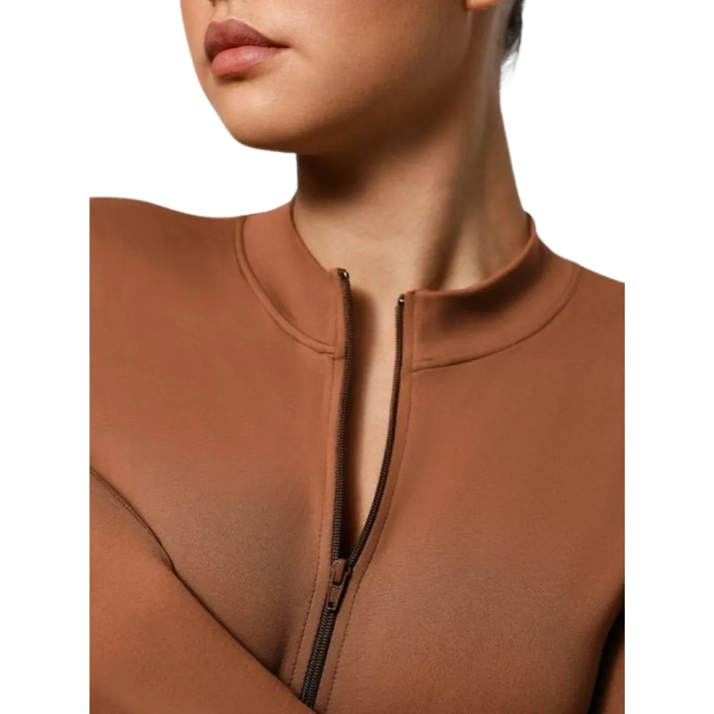 Zip Front Long Sleeve Thong Bodysuit