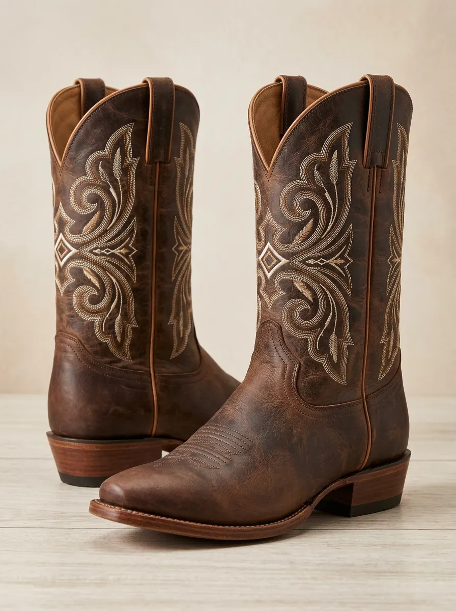 Men's Western Heritage Embroidered Leather-Look Edit Western Cowboy Boots