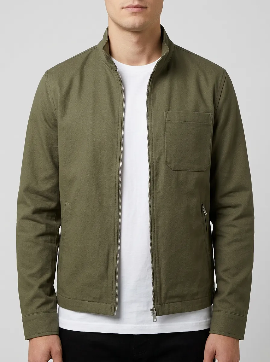 Solid Color Zip Bomber Denim Jacket