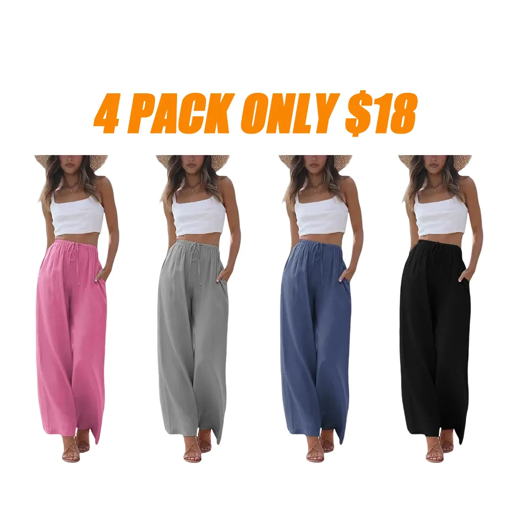 Women's cotton and linen wide-leg pants for summer