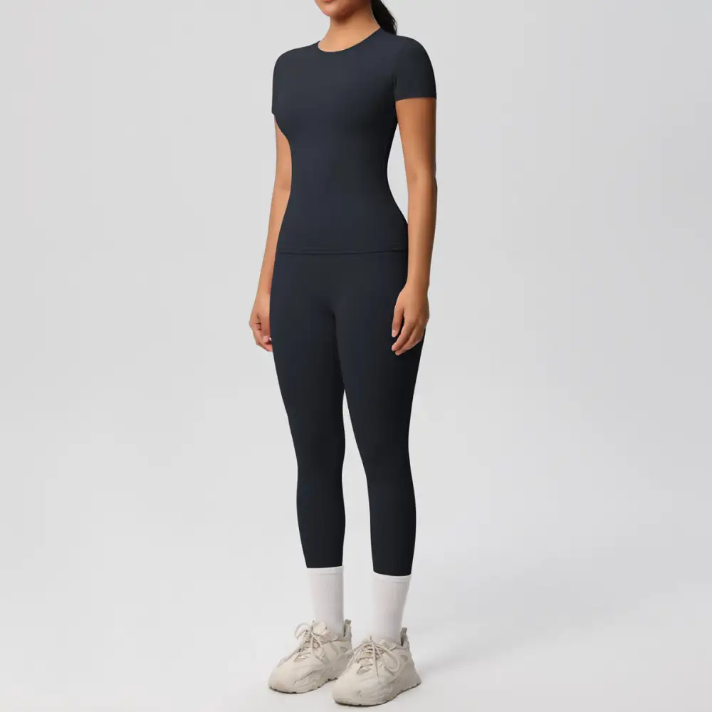 Short-Sleeve High-Waist Top, Leggings and Shorts Active Set