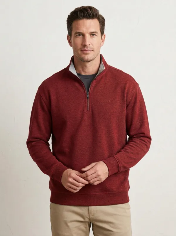 Men's Minimalist Textured Embroidered Quarter-Zip Sweatshirt