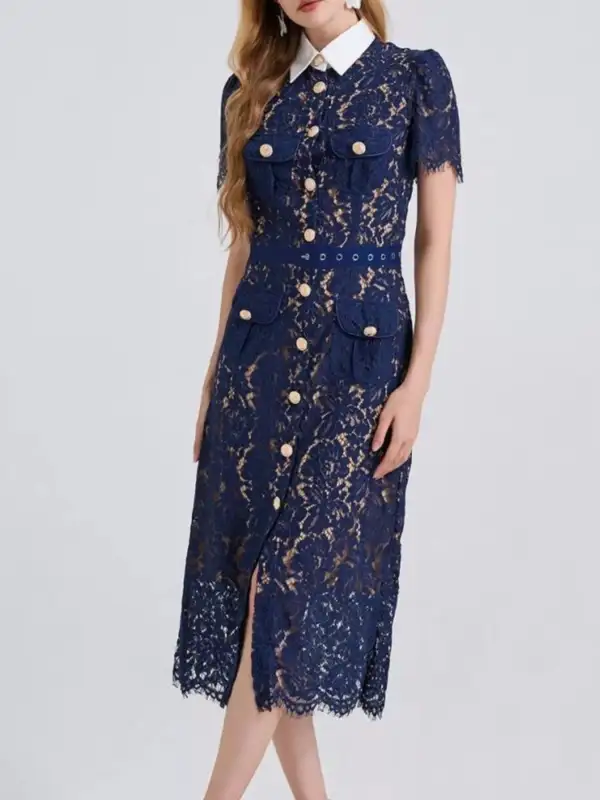 Lace Button Front Midi Dress