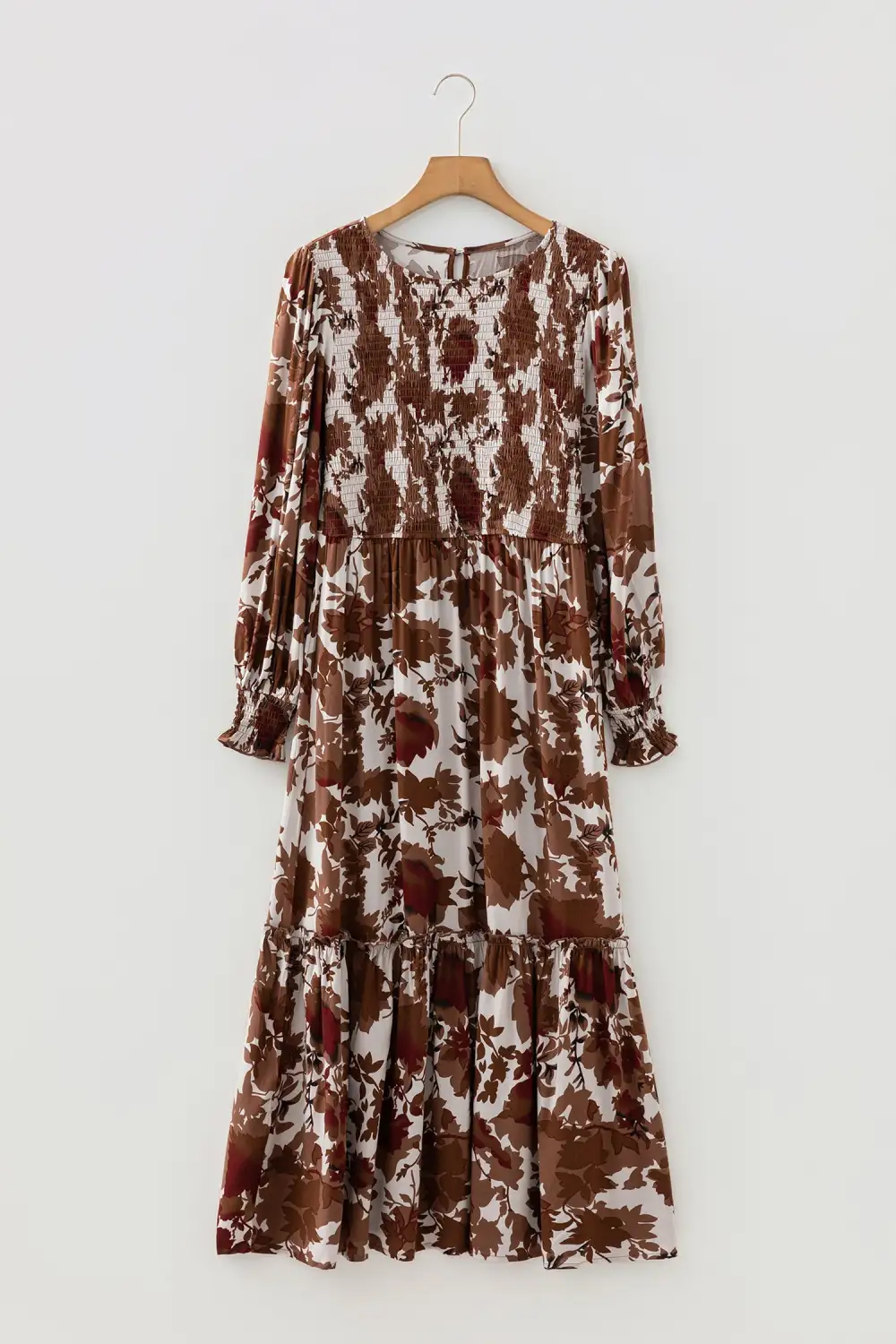 Floral Puff Sleeve Smocked Bodice Ruffled Maxi Dress