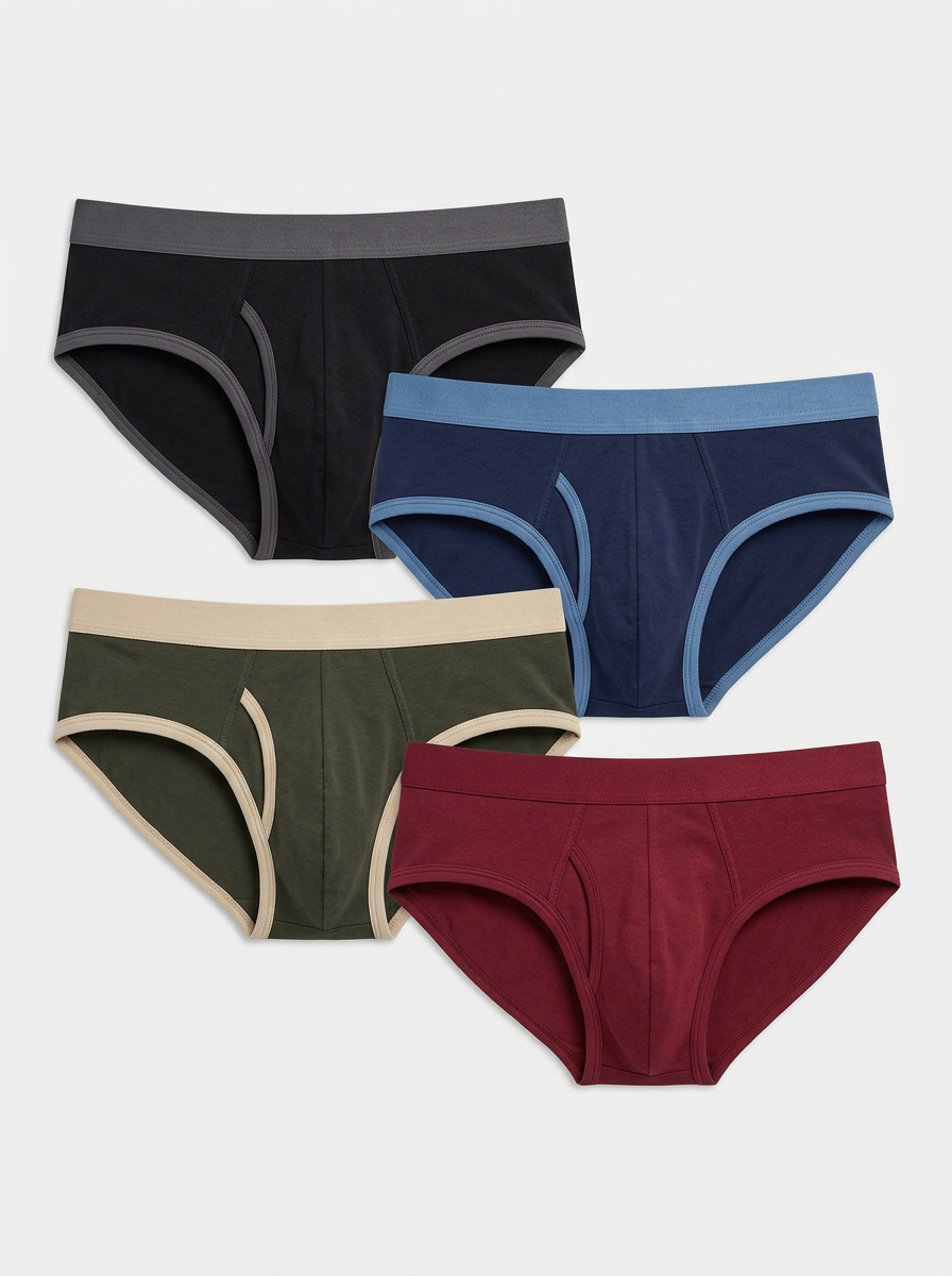 Men's Four-Pair Contrast-Trim Support-Pouch Brief Set