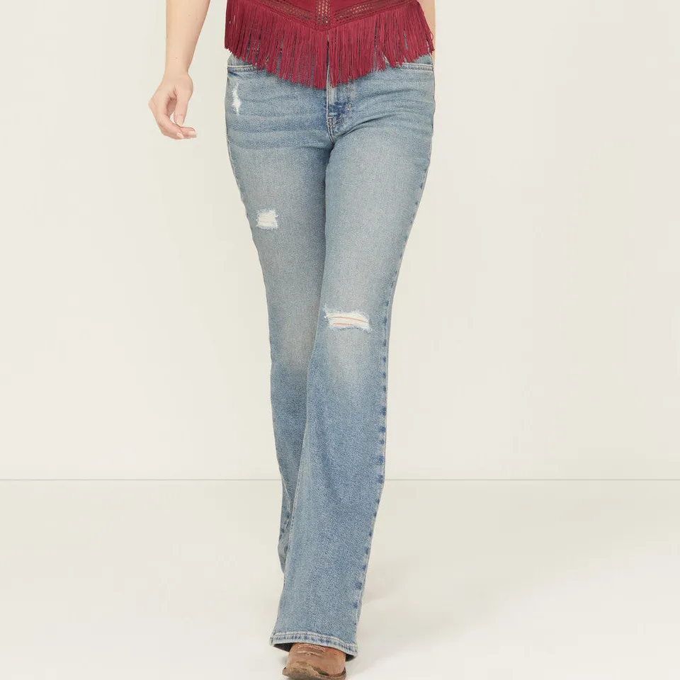 Classic High Rise Flare Stretch Denim Embroidered Jeans