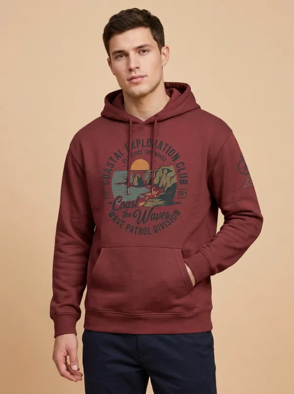 Men's Coastal Explorer Ocean Sunset Graphic Hoodie