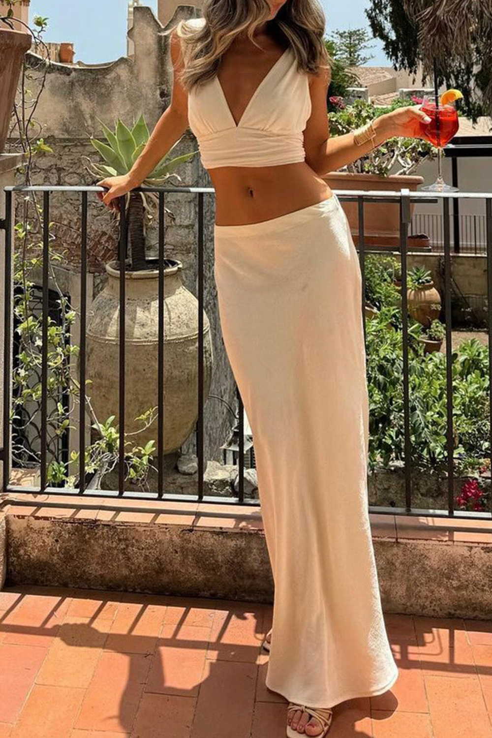 Cream Satin Maxi Skirt