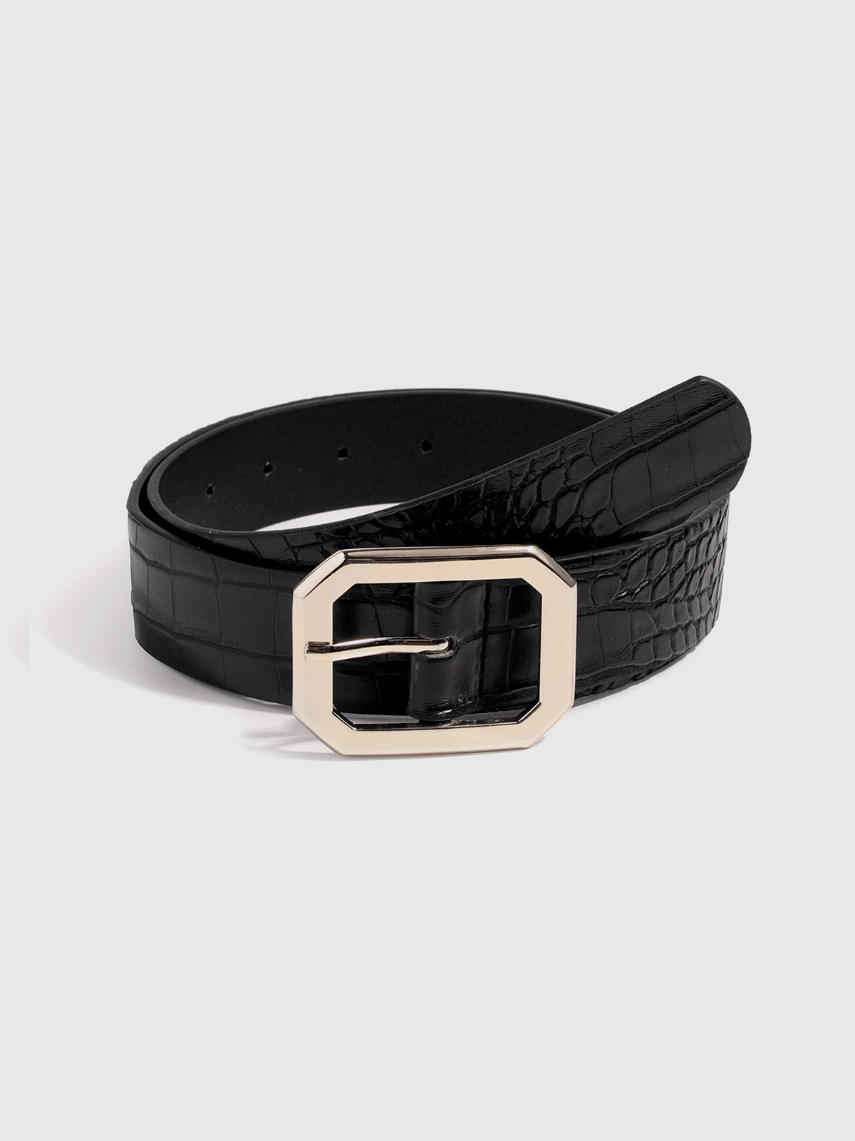 Classic black textured leather belt