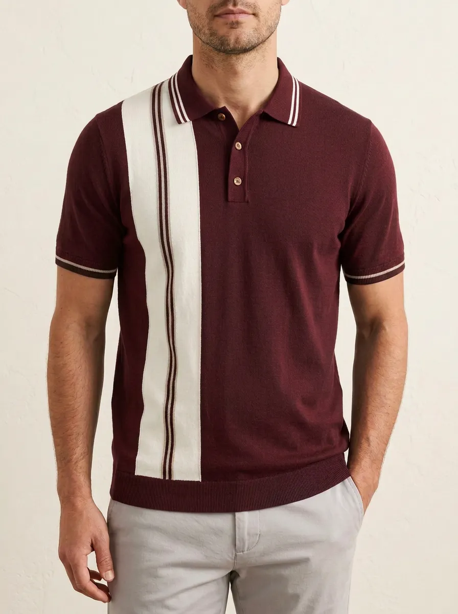 Men's Vintage Retro Style Vertical Stripe Printed Polo Shirt