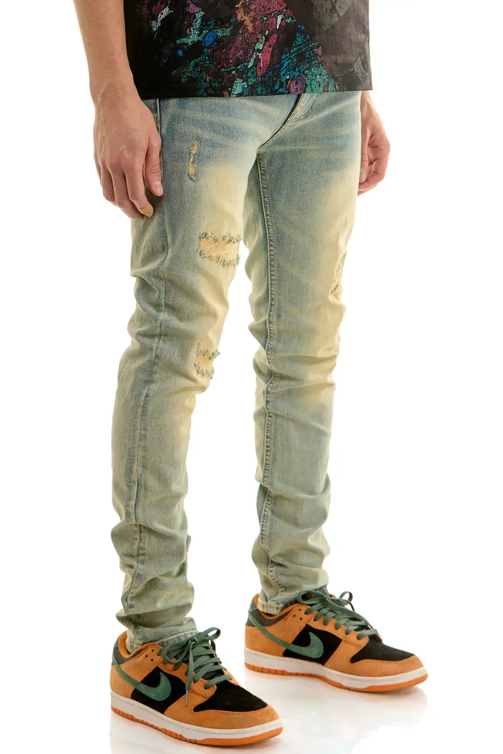 Men's Modern Skinny Distressed Zip Detail Jeans