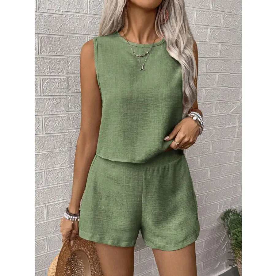 Round Neck Sleeveless Top and Shorts Set
