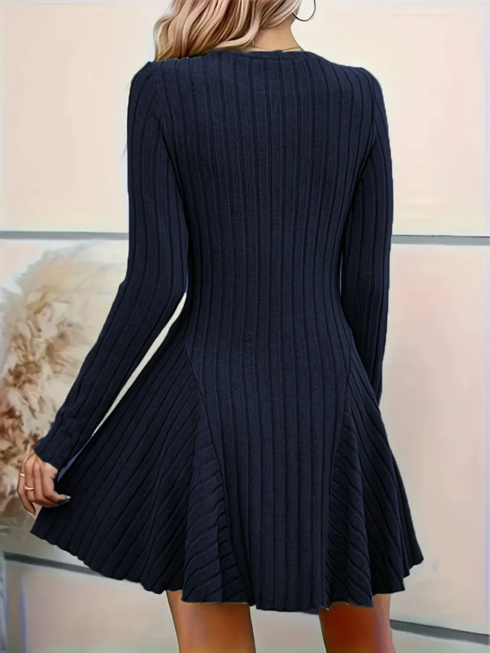 Ribbed Knit Long Sleeve Sweater Dress