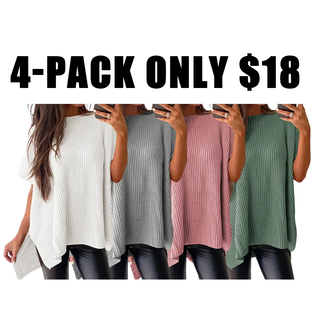 🔥Hot Sale💥 - Women's Round Neck Batwing Short Sleeve Loose Knit Top